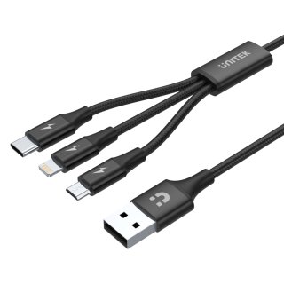 Kabel Unitek USB 3w1 USB-C, Lightning, microUSB do ładowania