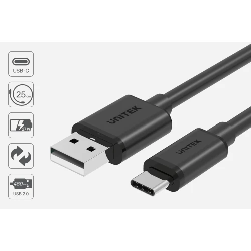 Kabel USB-A - USB-C Unitek Y-C480BK QC 3.0 - 25cm
