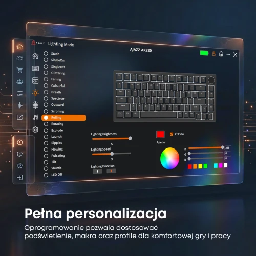Klawiatura Ajazz AK820 RGB mechaniczna przewodowa czarna