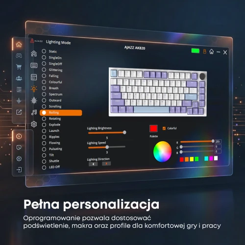 Klawiatura Ajazz AK820 RGB mechaniczna przewodowa biała