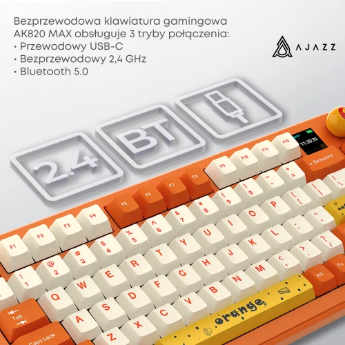 Klawiatura AK820 MAX PLUS RGB mechaniczna bezprzewodowa pomarańczowa