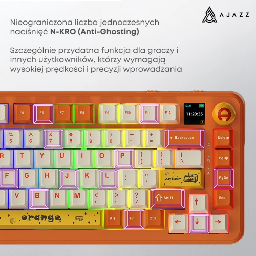 Klawiatura AK820 MAX PLUS RGB mechaniczna bezprzewodowa pomarańczowa