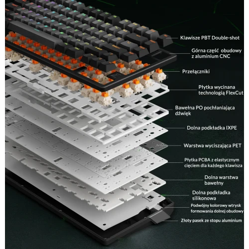 Klawiatura MCHOSE Z75 RGB Hyacinth Wireless Czarna