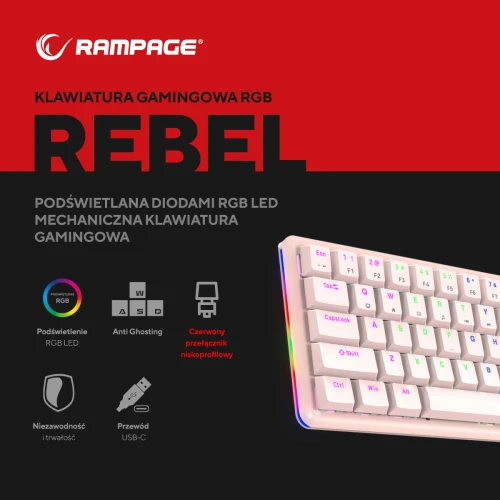 Klawiatura Rampage REBEL Pink Low Profile Red Switch