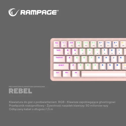 Klawiatura Rampage REBEL Pink Low Profile Red Switch