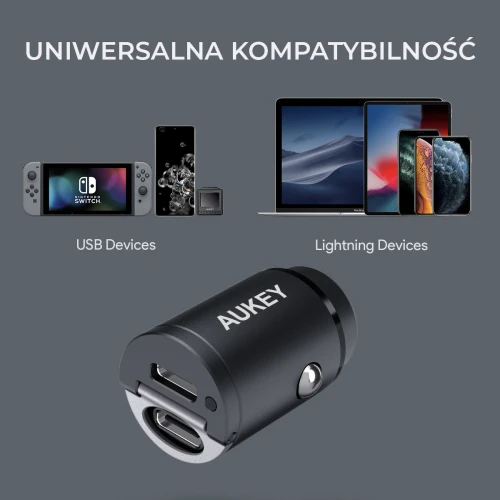 Ładowarka samochodowa Aukey CC-A4 2x USB-C, PD 30W