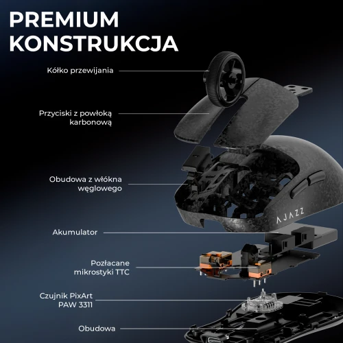 Mysz gamingowa Ajazz AJ199 Carbon Fiber Bezprzewodowa Czarna