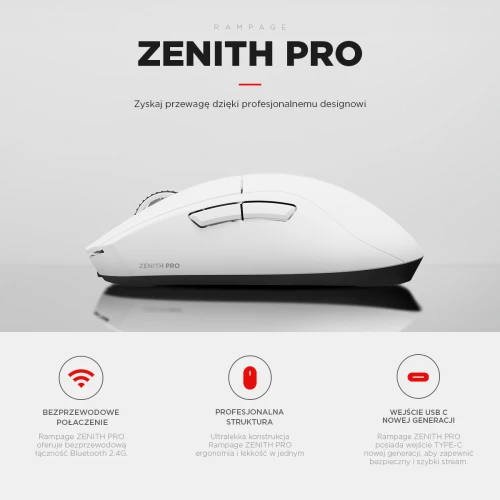 Mysz Rampage Zenith Pro 4K Wireless 2.4GHz + BT 5.2 White