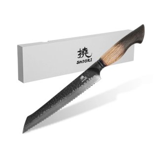 Nóż do krojenia chleba / pieczywa Shiori 撓 Homura Surai z trzywarstwowej stali, rekojeść z drewna dębowego z przypaloną rączką