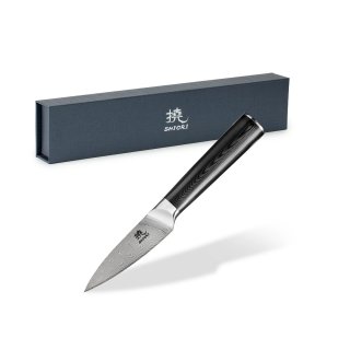 Nóż do owoców i warzyw Shiori 撓 Yasashi-sa Shōto nóż ze stali damasceńskiej precyzyjny, mały, wielowarstwowa stal damasceńska