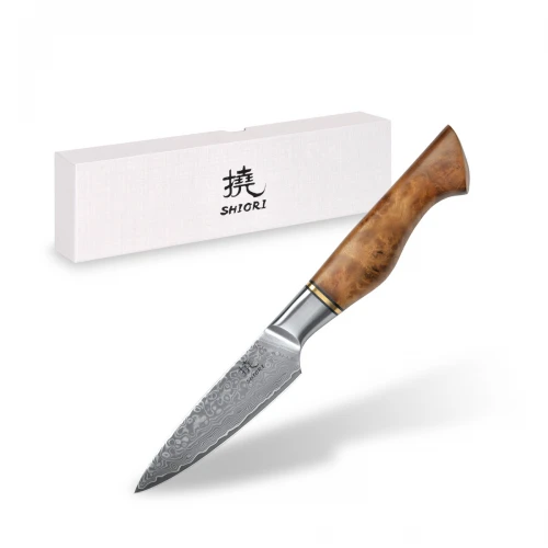 Nóż kuchenny ze stali damasceńskiej Shiori 撓 Shōto by Jakub Suchta