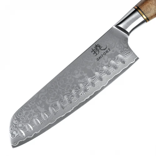 Nóż kuchenny ze stali damasceńskiej Shiori 撓  Santoku by Jakub Suchta