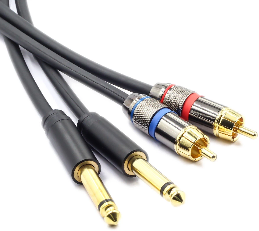 6.3mm AV-Y34 CablesOnline 1/4 TS Mono Male Plug to 2-RCA Female Jacks Audio 6 Y-Splitter Cable 