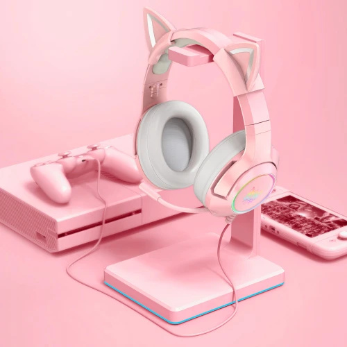 Słuchawki Onikuma K9 RGB USB 7.1 Kocie Uszy Różowe