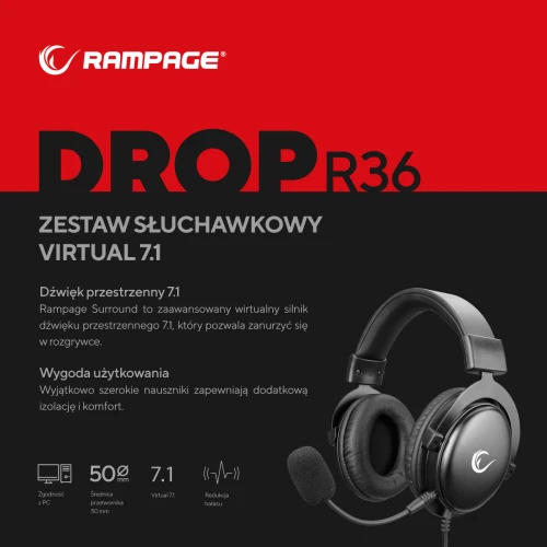 Słuchawki Rampage R36 DROP USB 7.1 RGB