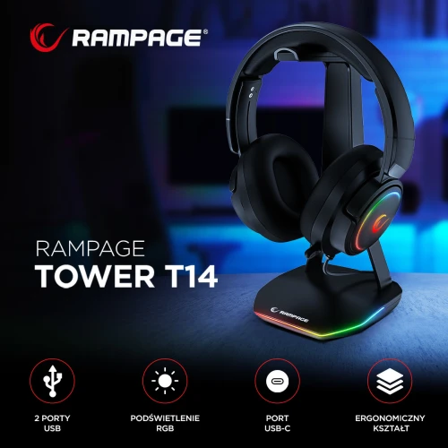 Stojak na słuchawki Rampage Tower T14 RGB HUB USB