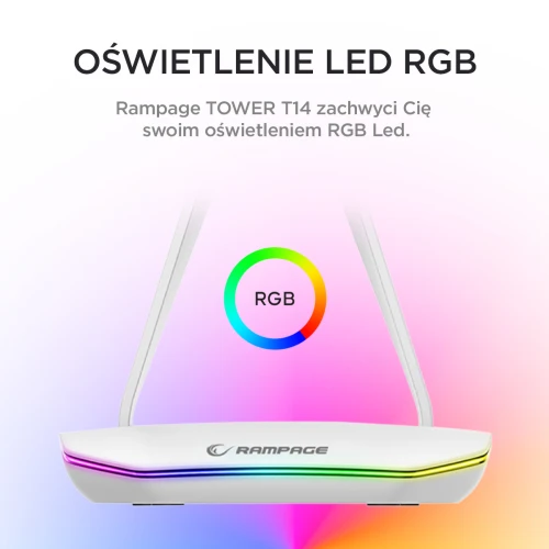 Stojak na słuchawki Rampage Tower T14 RGB  HUB USB White