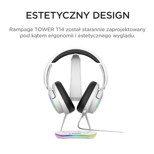 Stojak na słuchawki Rampage Tower T14 RGB  HUB USB White