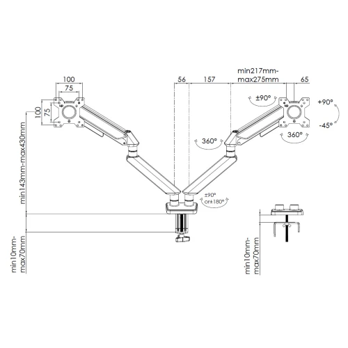 Uchwyt do monitora podwójny Anda Seat Stealth II Duo 17-32" Czarno-Biały