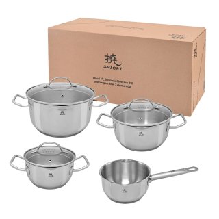 Zestaw garnków na indukcję 7 elementów Shiori 撓 Steel Series Pro 316